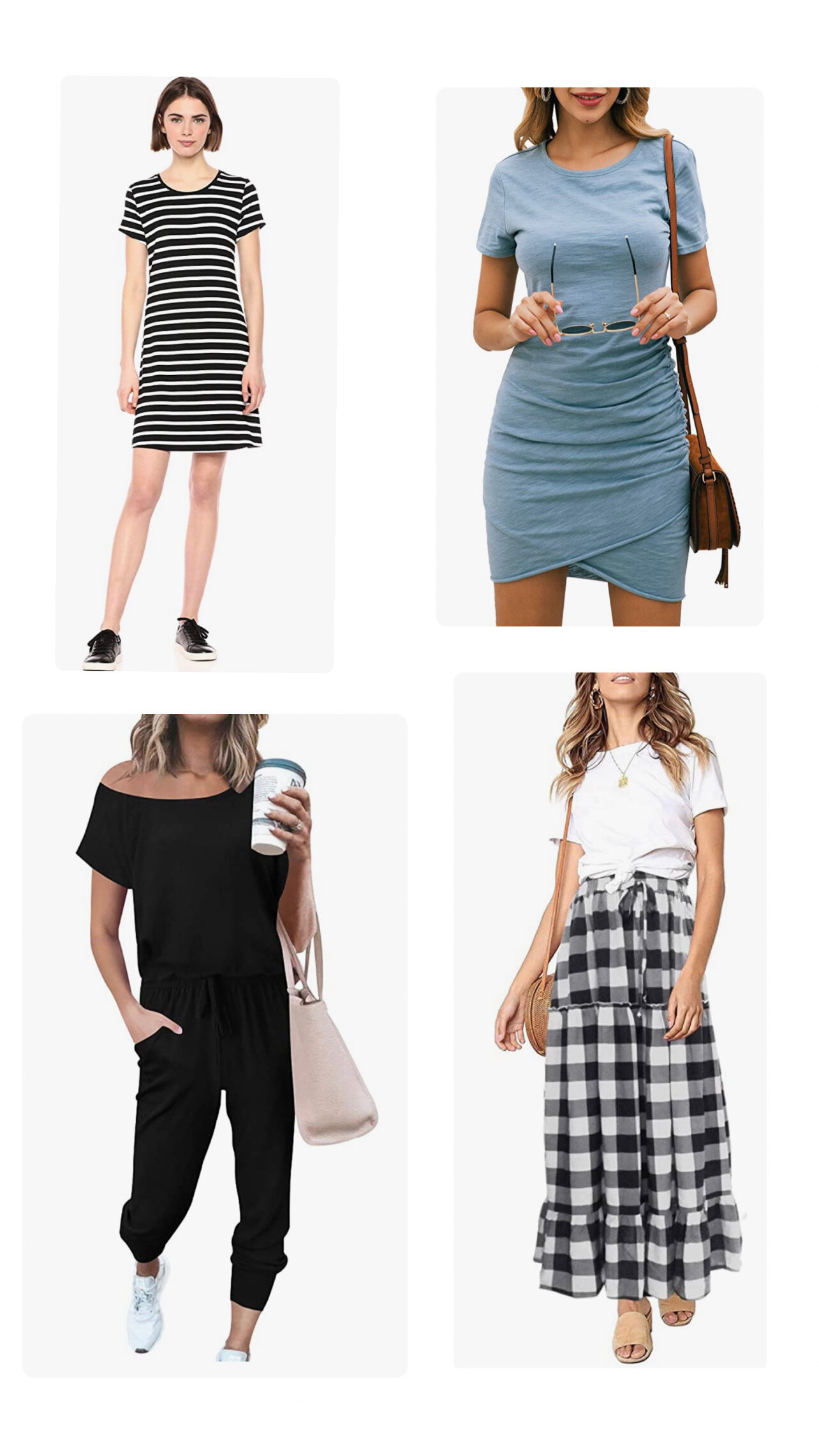 Striped Dress //  Ruched Dress // Jumpsuit //  Plaid Skirt